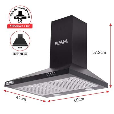 Inalsa Smash 60BKBF Wall Mounted 60cm 1050m3/hr Chimney