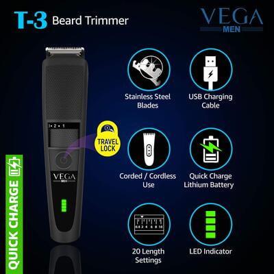Vega VHTH-19 T-3 Beard Trimmer with Quick Charge