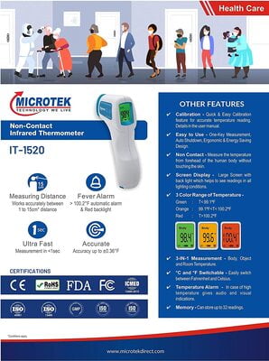 MICROTEK IT-1520 Non-Contact Infrared Thermometer for Body, Object & Room Temperature MICROTEK IT-1520 Non-Contact Infrared Thermometer for Body, Object & Room Temperature