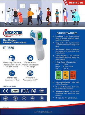 MICROTEK IT-1520 Non-Contact Infrared Thermometer for Body, Object & Room Temperature