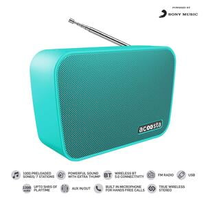 ACOOSTA SUNO Hits - Powered by Sony Music, 1000 Preloaded Songs - 7 Stations & 250 Artists, Portable Wireless Bluetooth Speaker with Mic, FM Radio, USB, Aux in, Aux Out, True Wireless Stereo