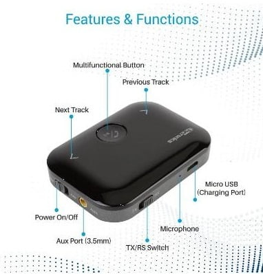 Portronics AUTO 14 (POR-1153) Bluetooth Receiver & Transmitter Adapter Portronics AUTO 14 (POR-1153) Bluetooth Receiver & Transmitter Adapter
