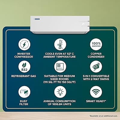 Blue Star 1.5 Ton 3 Star Inverter Split AC (Copper, Smart Ready, 5 in 1 Convertible, Turbo Cool, ID318YKU, 2023 Model, White) Blue Star 1.5 Ton 3 Star Inverter Split AC (Copper, Smart Ready, 5 in 1 Convertible, Turbo Cool, ID318YKU, 2023 Model, White)