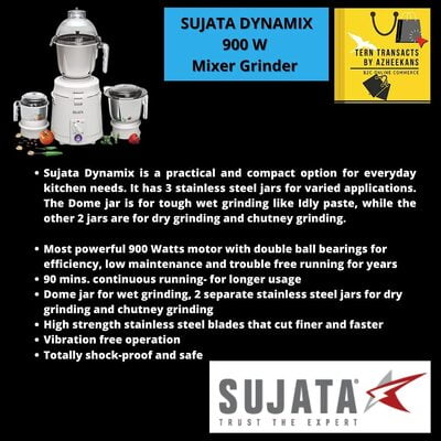 Sujata Dynamix Mixer Grinder ( 900 Watt , White) Sujata Dynamix Mixer Grinder ( 900 Watt , White)