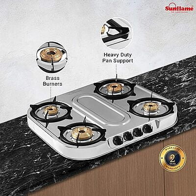 Sunflame Gas Cooktop Spectra 4 Brass Burner Stainless Steel