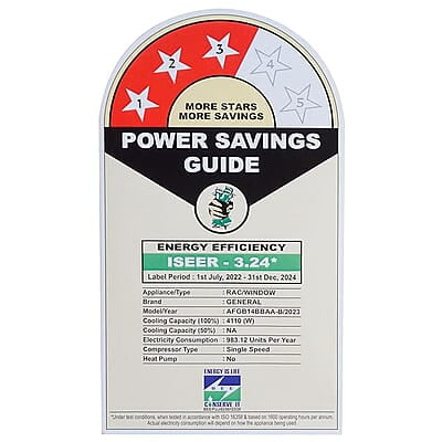OGeneral BBAA Series 1.2 Ton 3 Star Window AC with Super Wave Technology 3-Speed Cooling (AFGB14BBAA-B, White) OGeneral BBAA Series 1.2 Ton 3 Star Window AC with Super Wave Technology 3-Speed Cooling (AFGB14BBAA-B, White)