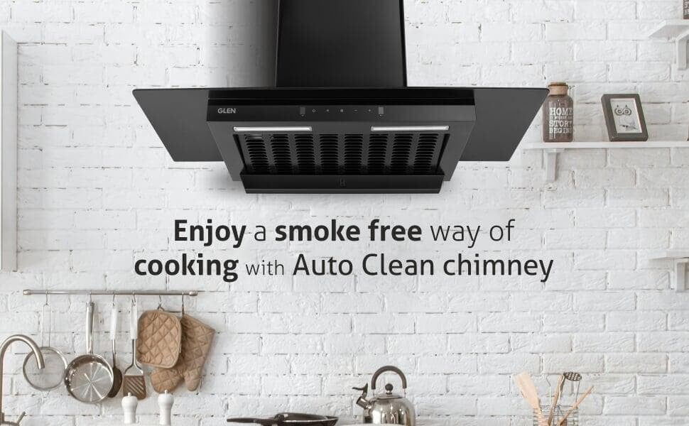 Glen Auto Clean Glass Filter less Kitchen Chimney With Motion Sensor, 1200 m3/h (CH6062BLAC60) auto clean chimney