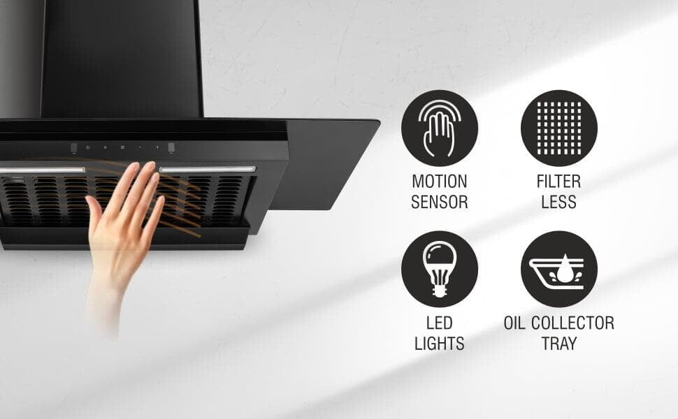 Glen Auto Clean Glass Filter less Kitchen Chimney With Motion Sensor, 1200 m3/h (CH6062BLAC60) advanced features
