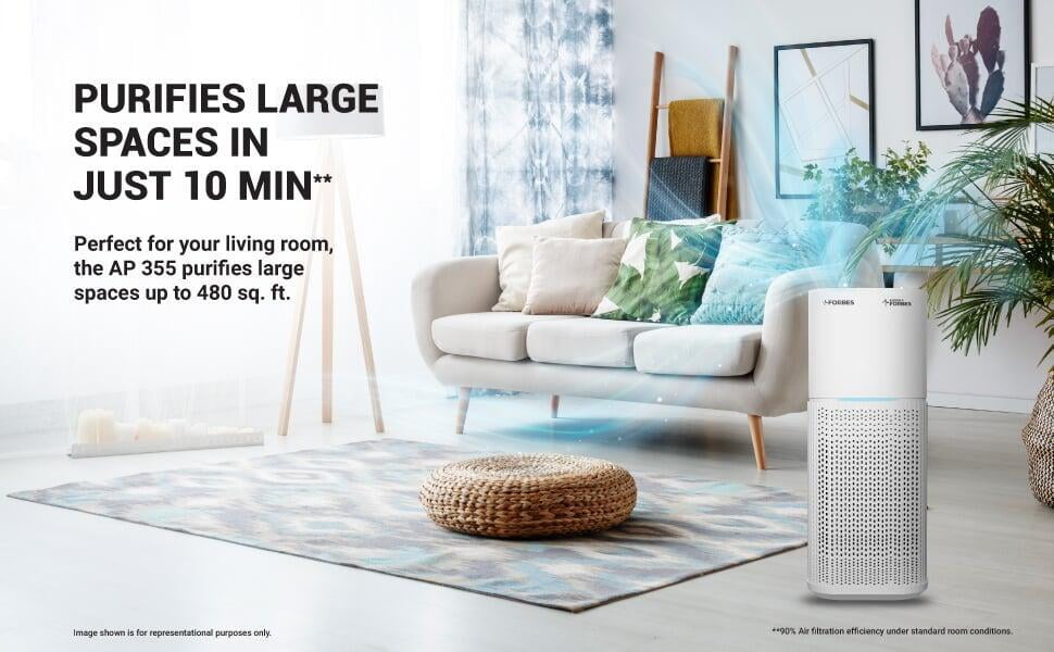 Eureka Forbes Air Purifier 355 with True HEPA H13 Filter purifies large spaces in just 10 min