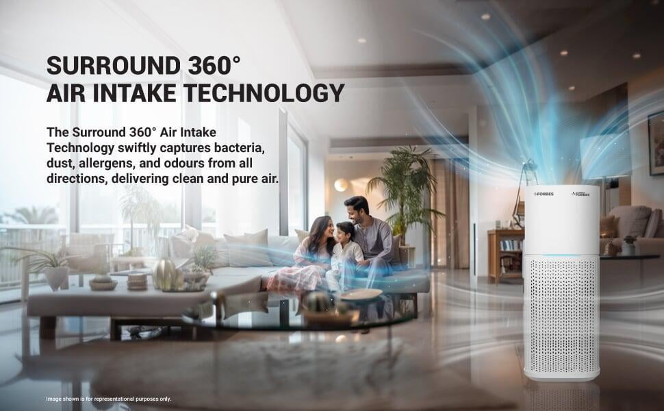Eureka Forbes Air Purifier 355 with True HEPA H13 Filter surround 360 air intake technology