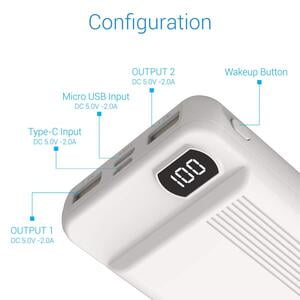 PORTRONICS 20000MAH POWER BANK INDO 20D WHITE POR295 PORTRONICS 20000MAH POWER BANK INDO 20D WHITE POR295