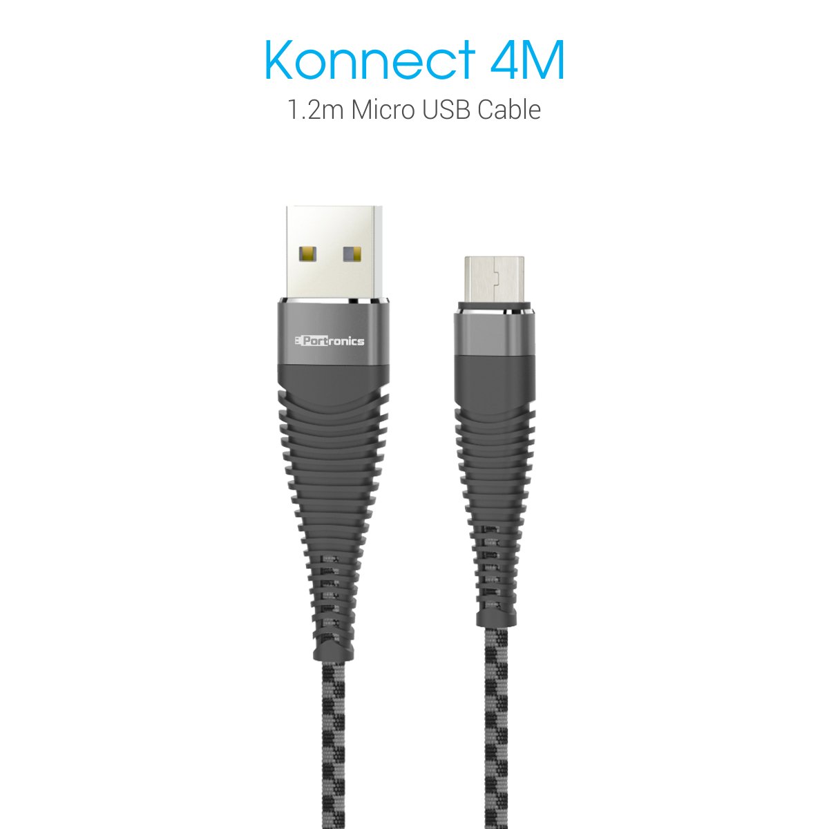 PORTRONICS KONNECT 4M MICRO CABLE 1.2 GREY BLACK PORE POR 874