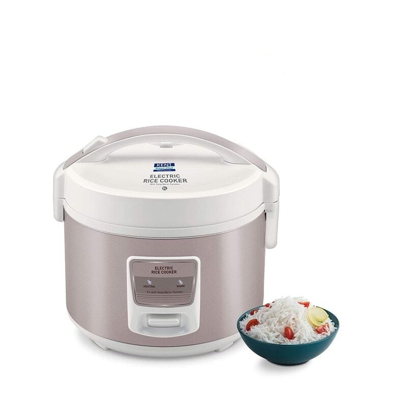 KENT Electric Rice Cooker 5-litres 700-Watt (White and Reddish Grey)