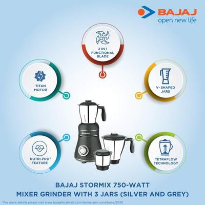 Bajaj Stormix 750-Watts Mixer Grinder with 3 Jars Bajaj Stormix 750-Watts Mixer Grinder with 3 Jars