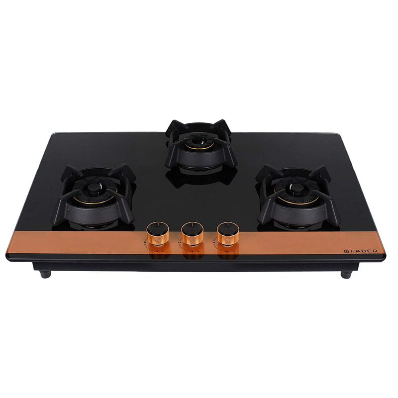 Faber Hobtop Utopia HT783 CRS BR CI AI 3 Brass Burner Auto Electric Ignition Glass Top, Black