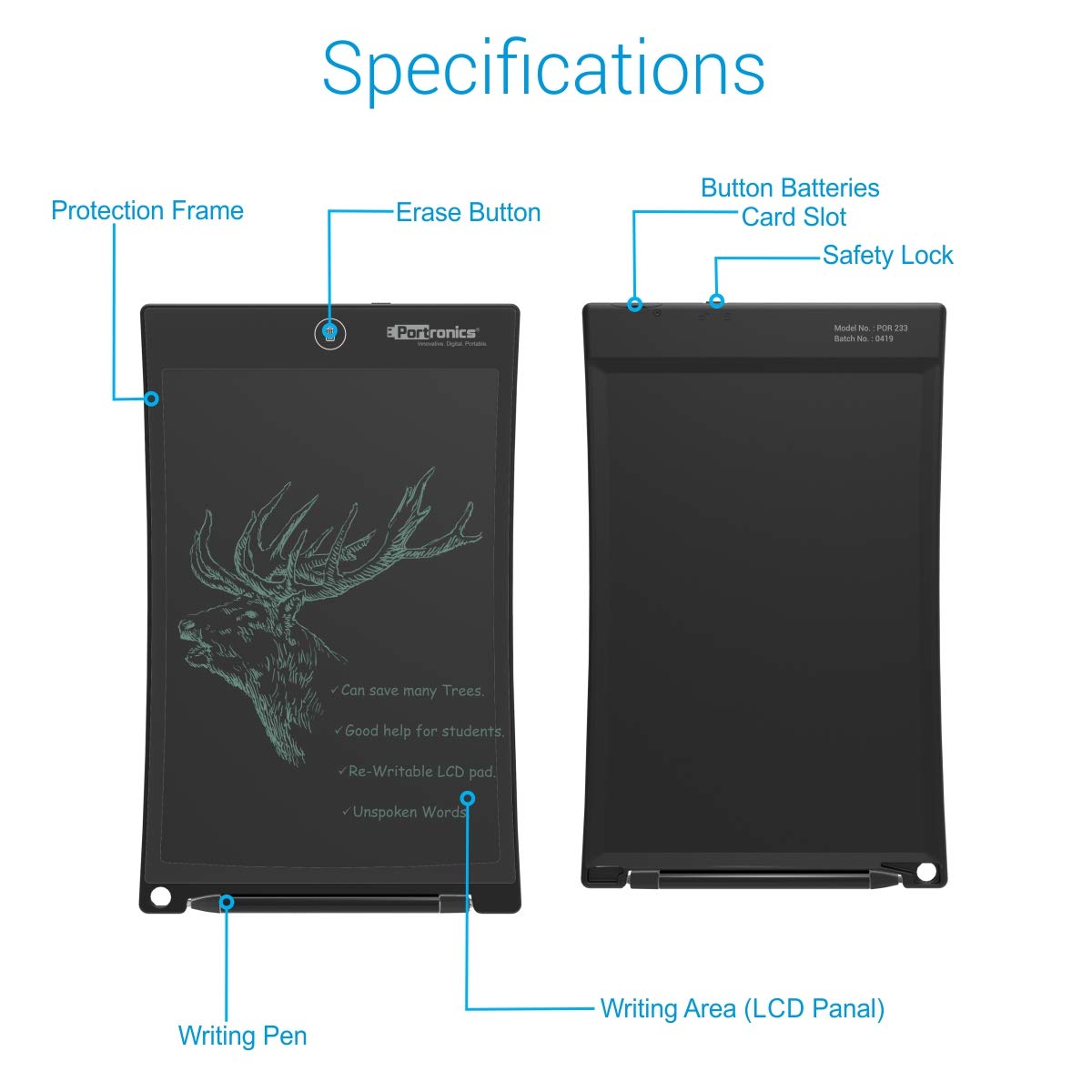 PORTRONICS RUFFPAD10+ RE-WRITABLE LCD PAD POR233 PORTRONICS RUFFPAD10+ RE-WRITABLE LCD PAD POR233