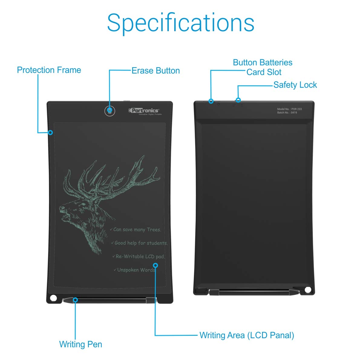 PORTRONICS RUFFPAD10+ RE-WRITABLE LCD PAD POR233