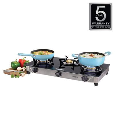 Usha EBONY Neo GS 3003 SS Thick Toughened Glass Top 3 Burner