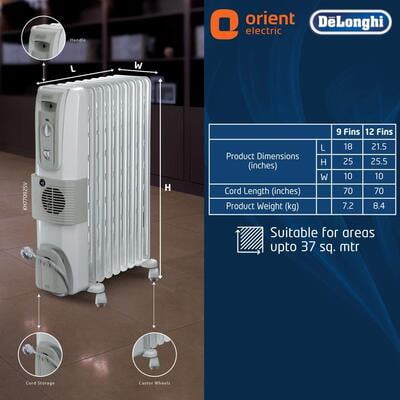 De'Longhi 12 Fin OFR Room Heater with PTC 3000-Watt Fan