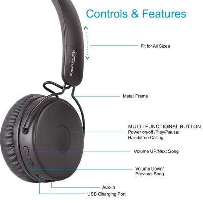 Portronics Headset Bluetooth MUFFS M With Mic & Aux Portronics Headset Bluetooth MUFFS M With Mic & Aux