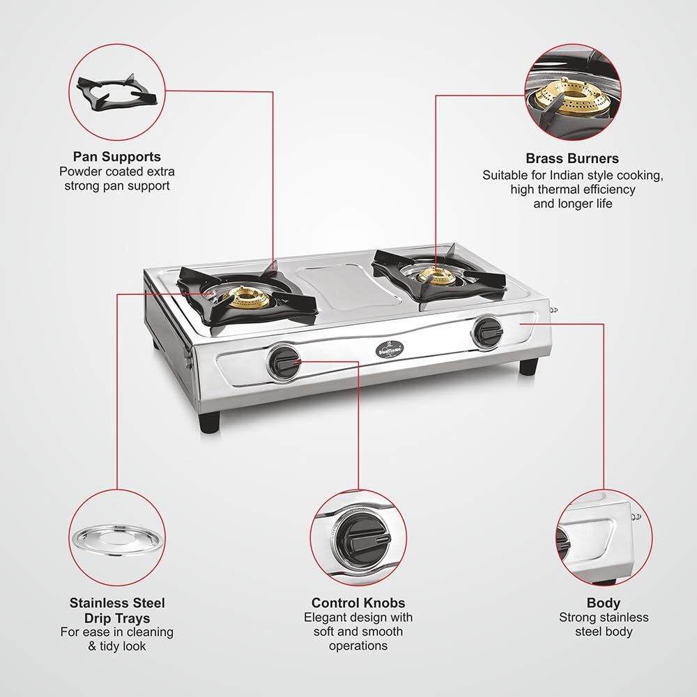 Buy Sunflame Double Burner Gas Stove Shakti Dx 2Brner Stainless Steel