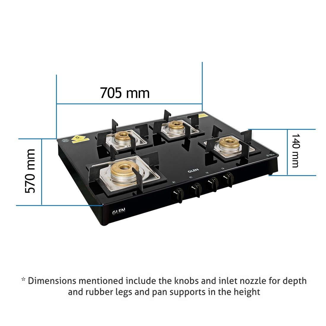 Buy Glen 4 Burner Glass Black Cooktop 1048 SQ BL Brass Burners