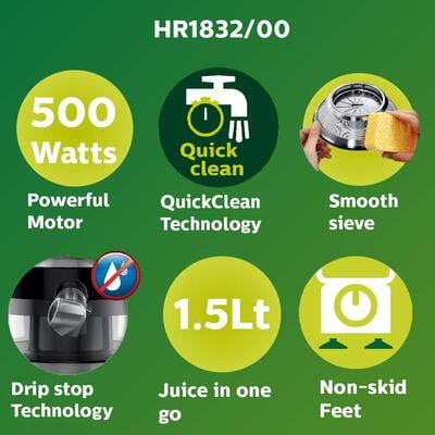 Philips Viva Collection HR1832/00 1.5-Litre 500-Watt Juicer (Ink Black) Philips Viva Collection HR1832/00 1.5-Litre 500-Watt Juicer (Ink Black)