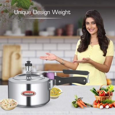 Inalsa Primo 3 Litre Pressure Cooker with Outer Lid (Silver) Inalsa Primo 3 Litre Pressure Cooker with Outer Lid (Silver)