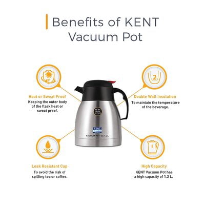 Kent Stainless Steel Vacuum Pot, 1.2 Litre, Silver