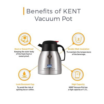 Kent Stainless Steel Vacuum Pot, 1.2 Litre, Silver Kent Stainless Steel Vacuum Pot, 1.2 Litre, Silver
