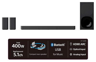 Sony HT-S20R 5.1 Channel Dolby Digital Soundbar With Bluetooth Connectivity