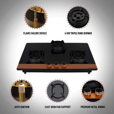 Faber Hobtop Utopia HT783 CRS BR CI AI 3 Brass Burner Auto Electric Ignition Glass Top, Black Faber Hobtop Utopia HT783 CRS BR CI AI 3 Brass Burner Auto Electric Ignition Glass Top, Black