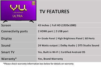 VU 108 CM 43INCH LED TV 43GA VU 108 CM 43INCH LED TV 43GA
