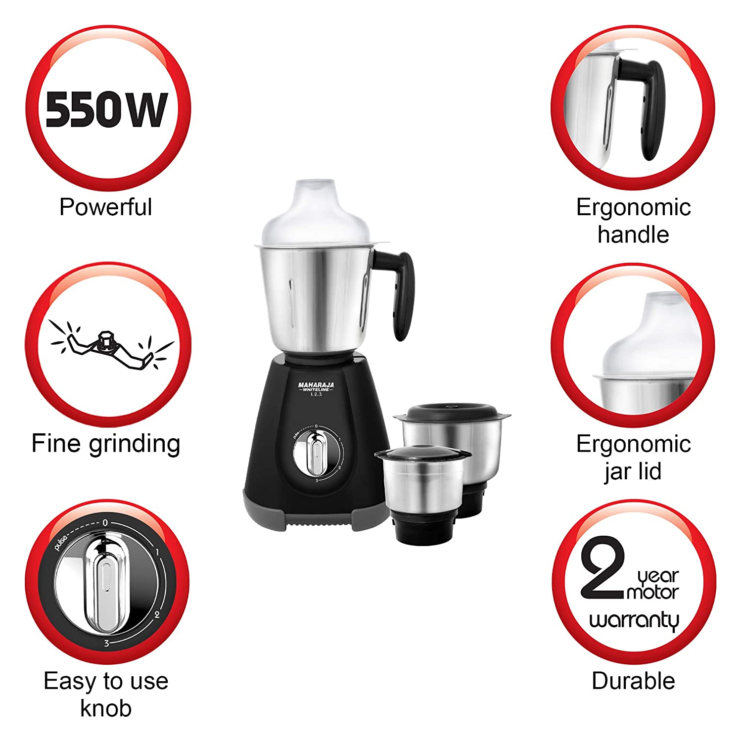 Maharaja Mixer Grinder, 550W (Black Grey) Maharaja Mixer Grinder, 550W (Black Grey)