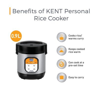 KENT Personal Rice Cooker 0.9-litres 180-Watt (Black and Silver)