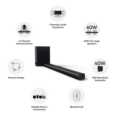 realme 2.1 Channel 100 W Bluetooth Soundbar with Wired Subwoofer