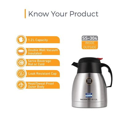 Kent Stainless Steel Vacuum Pot, 1.2 Litre, Silver Kent Stainless Steel Vacuum Pot, 1.2 Litre, Silver