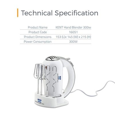 KENT Hand Mixer/Blender- 300 W, White Dillimall.com KENT Hand Mixer/Blender- 300 W, White Dillimall.com