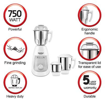 Maharaja Whiteline MG Joy Max 750-Watt Mixer Grinder with 3 Jars Maharaja Whiteline MG Joy Max 750-Watt Mixer Grinder with 3 Jars