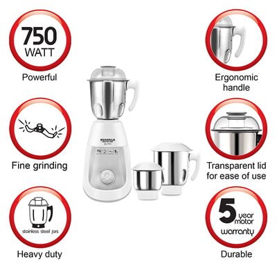 Maharaja Whiteline MG Joy Max 750-Watt Mixer Grinder with 3 Jars