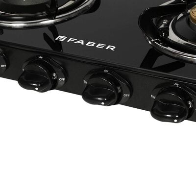 Faber Gas stove 4 Burner Glass Cooktop (Grand 4BB BK) Manual Ignition, Black