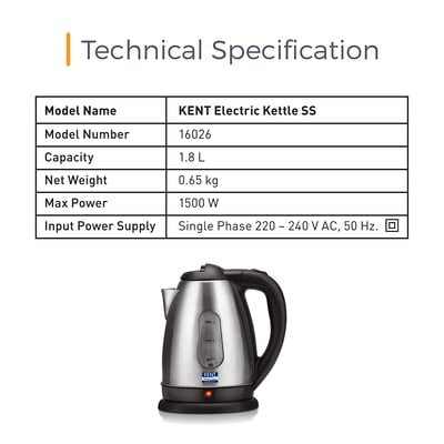 Kent 16026 1.8-Liter Electric Kettle (Silver)