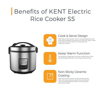 KENT Electric Rice Cooker SS-16021, 5 L-700 Watt (Silver)