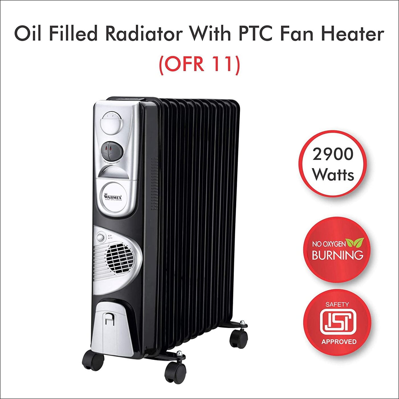 Buy Warmex Oil Filled Radiator 11 Fin OFR With PTC Fan 2900 Watts Online On  Dillimall.Com