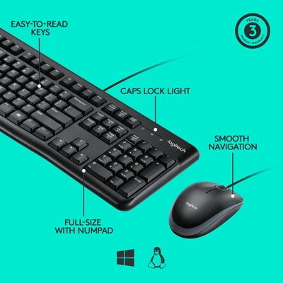 Logitech Desktop MK120 Durable, Comfortable, USB Mouse and keyboard Combo