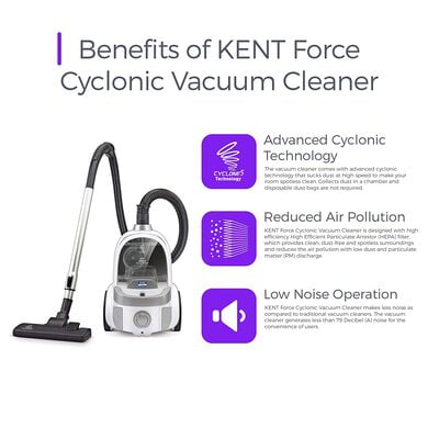 KENT Force Cyclonic Vacuum Cleaner 2000-Watt (White and Silver)