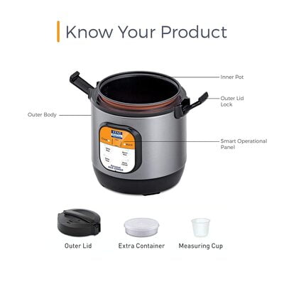KENT Personal Rice Cooker 0.9-litres 180-Watt (Black and Silver)