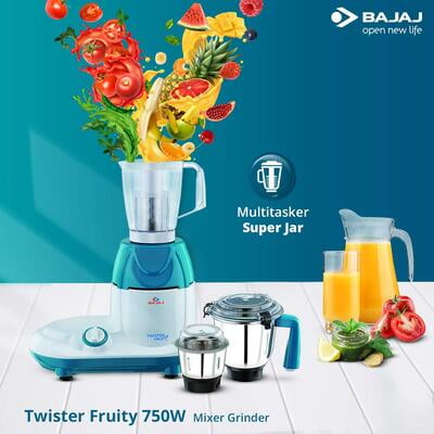 Bajaj Twister Fruity 750-Watts Mixer Grinder with 3 Jars Bajaj Twister Fruity 750-Watts Mixer Grinder with 3 Jars