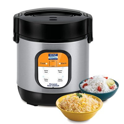 KENT Personal Rice Cooker 0.9-litres 180-Watt (Black and Silver)