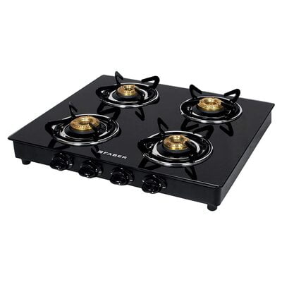 Faber Gas stove 4 Burner Glass Cooktop (Grand 4BB BK) Manual Ignition, Black